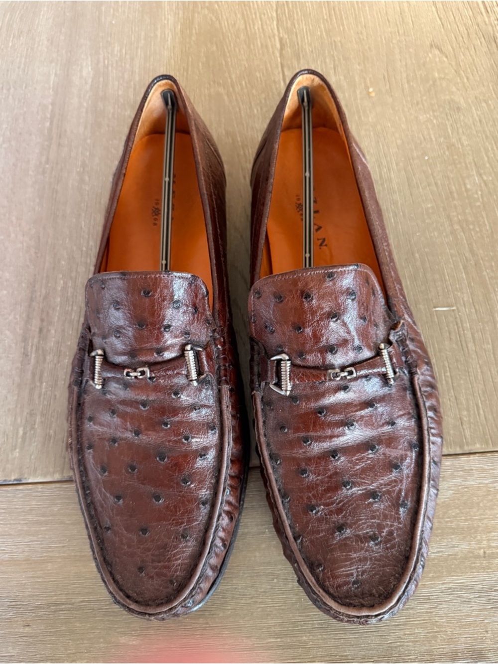 Mezlan Ostrich Leather Loafers Brown Bit Loafers 11.5 M Handmade Spain